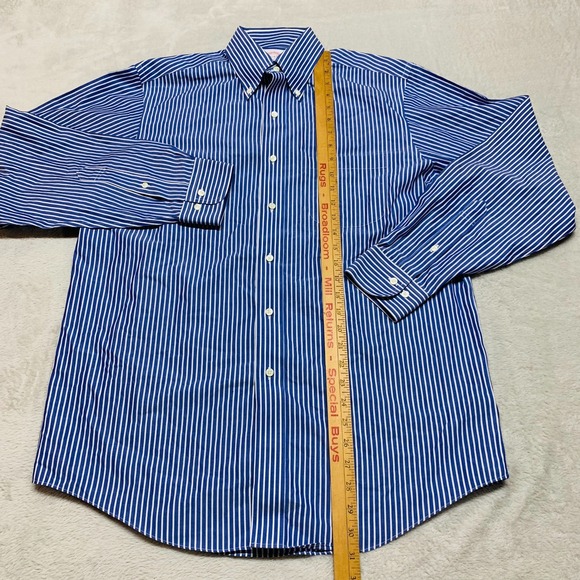 Brooks Brothers 346 Mens 15 1/2‎ 4/5 Non Iron Cotton Dress Shirt Blue Striped - Picture 6 of 8